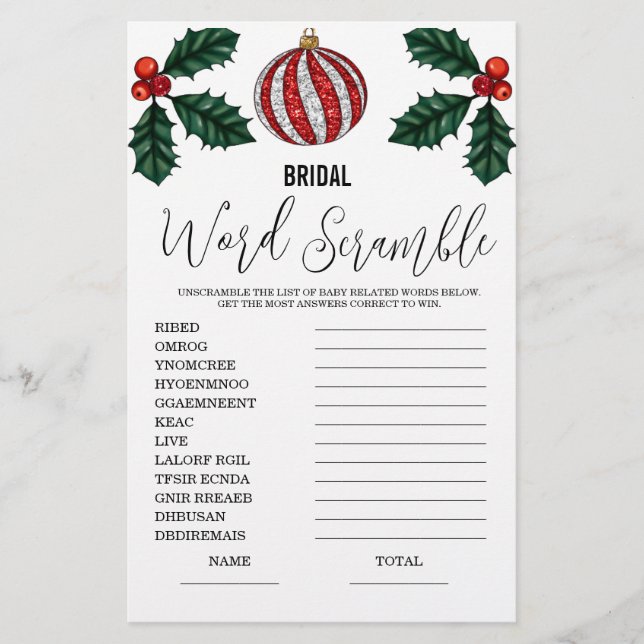 Jeu de Fête des mariées Word Scramble (Devant)