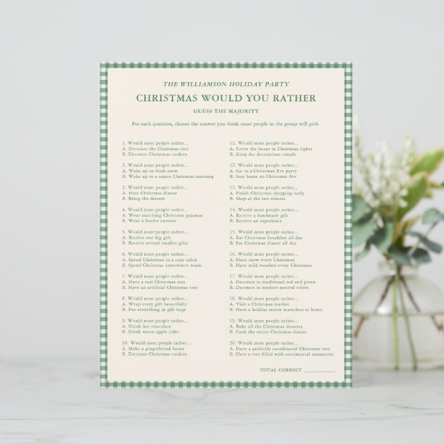 Jeu de fête Noël plutôt Gingham Vert (Debout devant)