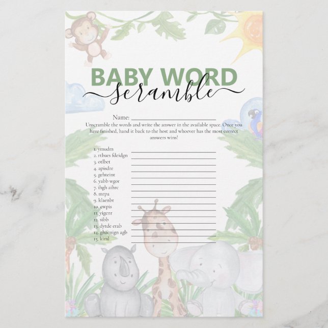 Jeu de fête prénatale pour bébé 'Safari Sauvage' (Devant)