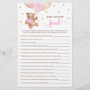 Jeu de Feud de Baby Shower Ours en Peluche Rose et