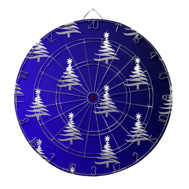 Jeu De Fléchettes Arbres de Noël Argent sur Bleu Cobalt (Devant)