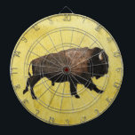 Jeu De Fléchettes Bison galopant<br><div class="desc">Une peinture numérique du bison américain, ou buffle, superposée sur une image arrière - plan en cuir teinté du cerveau. Le bison (bison), le plus grand mammifère terrestre d'Amérique du Nord, est considéré comme une espèce clé : ils ont autrefois sillonné le continent en grands troupeaux, et leur pression de...</div>