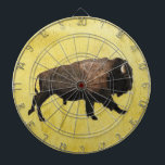 Jeu De Fléchettes Bison galopant<br><div class="desc">Une peinture numérique du bison américain, ou buffle, superposée sur une image arrière - plan en cuir teinté du cerveau. Le bison (bison), le plus grand mammifère terrestre d'Amérique du Nord, est considéré comme une espèce clé : ils ont autrefois sillonné le continent en grands troupeaux, et leur pression de...</div>