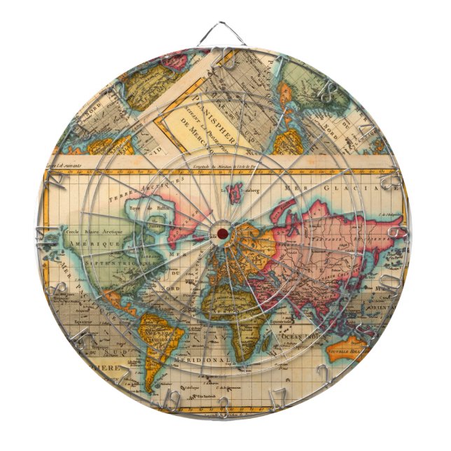 Jeu De Fléchettes Carte du Monde 1780 Bonne Antique Planisphère  (Devant)