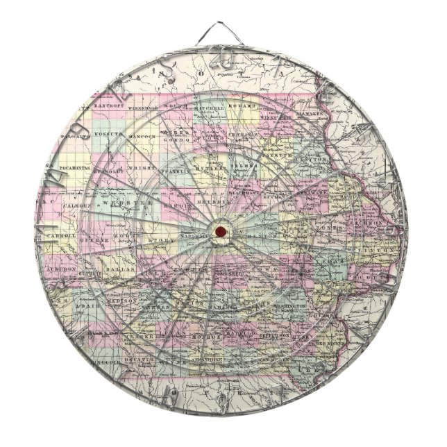 Jeu De Fléchettes Carte vintage de l'Iowa (1855) (Devant)