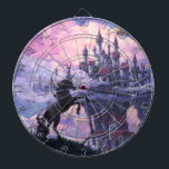 Jeu De Fléchettes Château de licorne<br><div class="desc">L'art de château de licorne imprime, des affiches, accessoires, et des caractéristiques de cadeaux qu'une peinture originale d'imaginaire par Traci Van Wagoner d'une licorne noire s'élevant sur une colline herbeuse donnant sur une haute blanche de château dans le ciel a entourées par les nuages roses et pourpres colorés. Ce beau...</div>