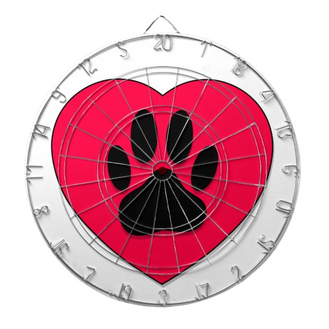 Jeu De Fléchettes Coeur rouge avec Empreinte de patte de chien (Devant)