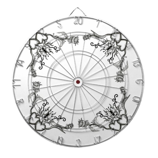 Jeu De Fléchettes Coeurs avec fleurs et papillon en style tatouage (Devant)