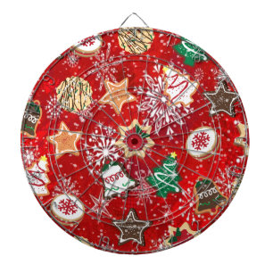 Jeu De Fléchettes Cookies de Noël et flocons de neige sur fond rouge