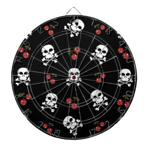 Jeu De Fléchettes Crânes et cerises Rockabilly RAB sur fond noir