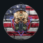 Jeu De Fléchettes Drapeau américain de Biohazard de crâne de<br><div class="desc">Cible de pierre de drapeau américain d'apocalypse de biohazard de crâne de gasmask de Steampunk.</div>