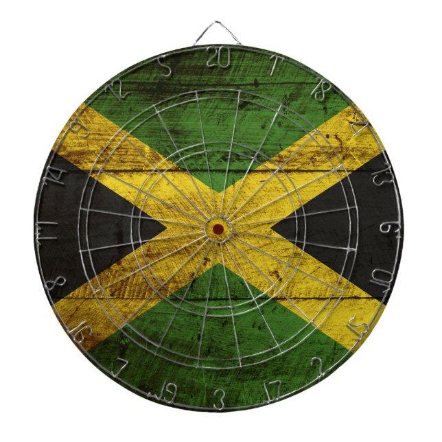 Jeu De Fléchettes Drapeau de la Jamaïque sur le vieux grain en bois (Devant)