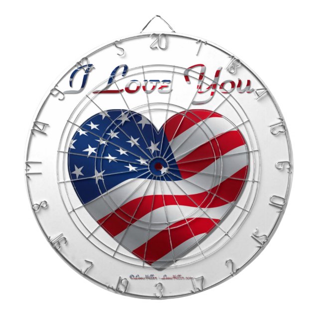 Jeu De Fléchettes Drapeau USA Cœur Je T'Aime (Devant)