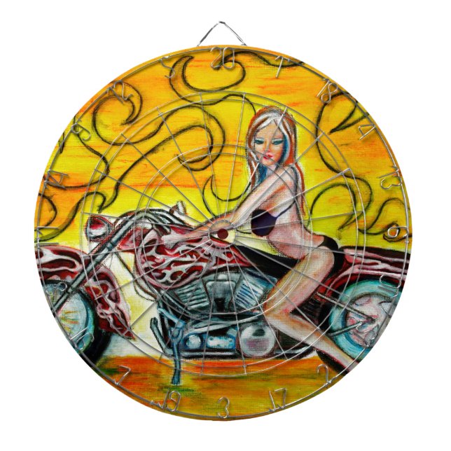 Jeu De Fléchettes Fille de Popart sur une moto (Devant)