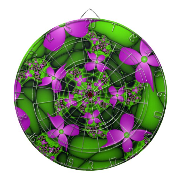 Jeu De Fléchettes Fleurs fractales abstraites modernes rose vert néo (Devant)