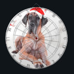 Jeu De Fléchettes Grand chien Danse Casquette Joyeux Noël<br><div class="desc">Un mignon chien de Grande Danse assis avec chapeau de Père Noël rouge et l'ornement de Noël rouge,  Un cadeau parfait pour Noël!</div>