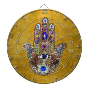 Jeu De Fléchettes Hamsa Cœurs Fleurs Opale Art sur Or