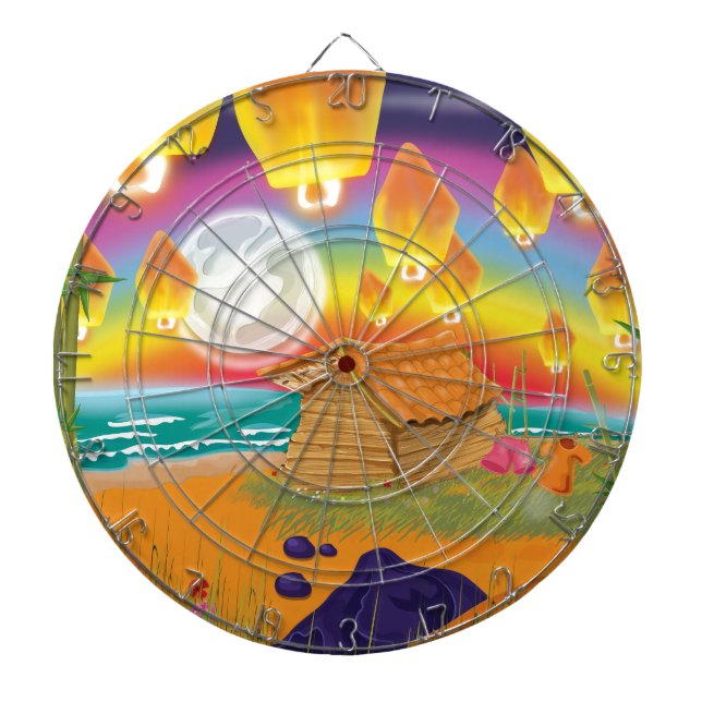 Jeu De Fléchettes Lanternes chinoises flottant sur une plage au clai (Devant)