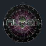 Jeu De Fléchettes Logo Alien Tableau de bord<br><div class="desc">Un logo de tête alien verte avec un étrange arrière - plan alien.</div>