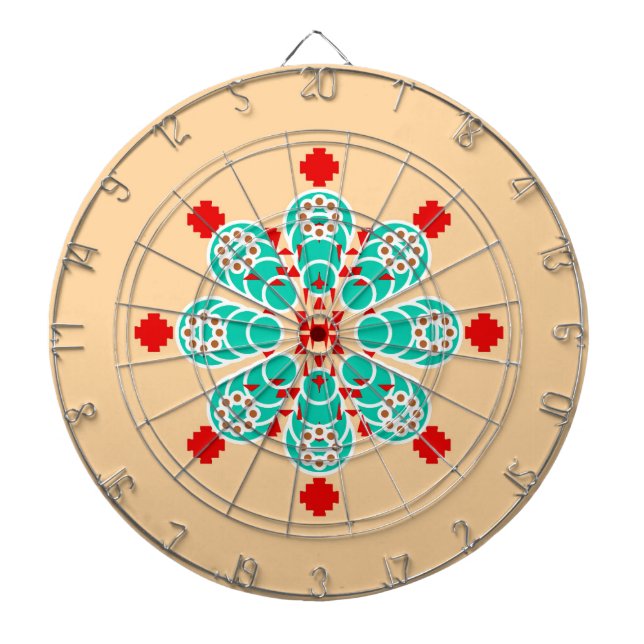 Jeu De Fléchettes Mandala en huit points - turquoise et pêche (Devant)