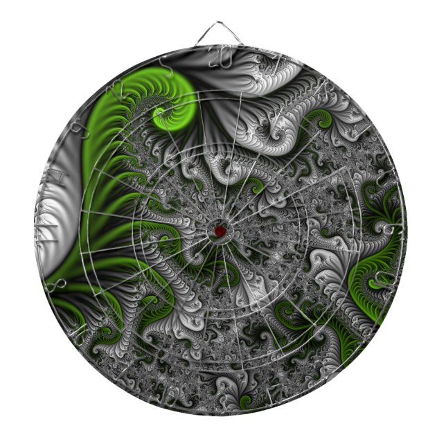 Jeu De Fléchettes Monde Fantastique Art Fractal Abstrait Vert Et Gri (Devant)