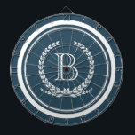 Jeu De Fléchettes Monogram design<br><div class="desc">Conception de monogramme avec décoration de couronne de laurier en forme arrondie rayée sur arrière - plan bleu</div>