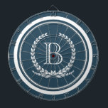 Jeu De Fléchettes Monogram design<br><div class="desc">Conception de monogramme avec décoration de couronne de laurier en forme arrondie rayée sur arrière - plan bleu</div>
