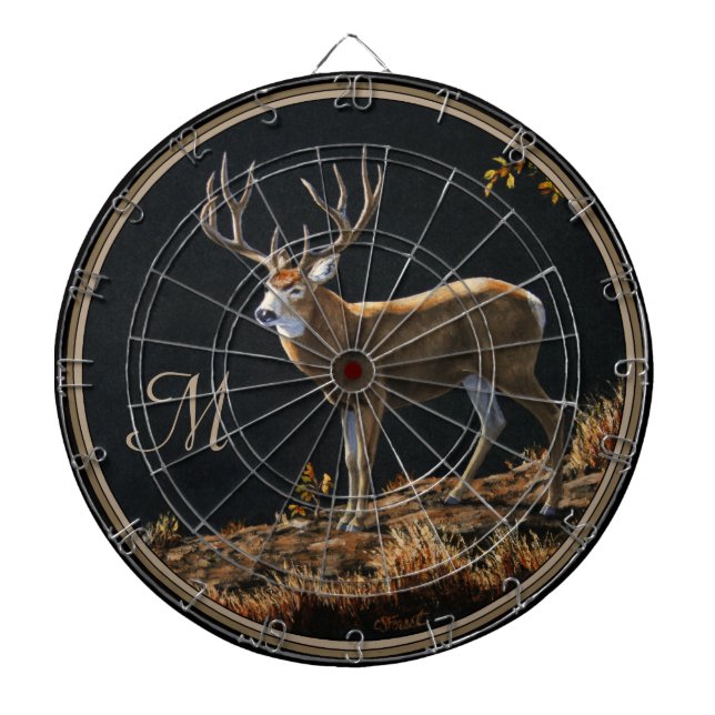 Jeu De Fléchettes Mule Deer Buck Automne Trophée Antlers Monogramme (Devant)