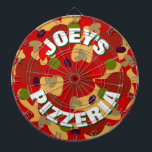 Jeu De Fléchettes Novelty personnalisé pepperoni pizza design fléche<br><div class="desc">Nouveauté pizza pepperoni personnalisé jeu de fléchettes. Drôle fast-food thème dart design avec nom personnalisé. décoration murale cool pour la vraie grotte masculine, pizzeria, restaurant italien, bar, pub, dortoir, chambre, cuisine, diner, café, bureau, boutique, magasin, entreprise, etc. Personnalisable avec nom de famille ou citation humoristique. Awesome Birthday cadeau idée pour...</div>