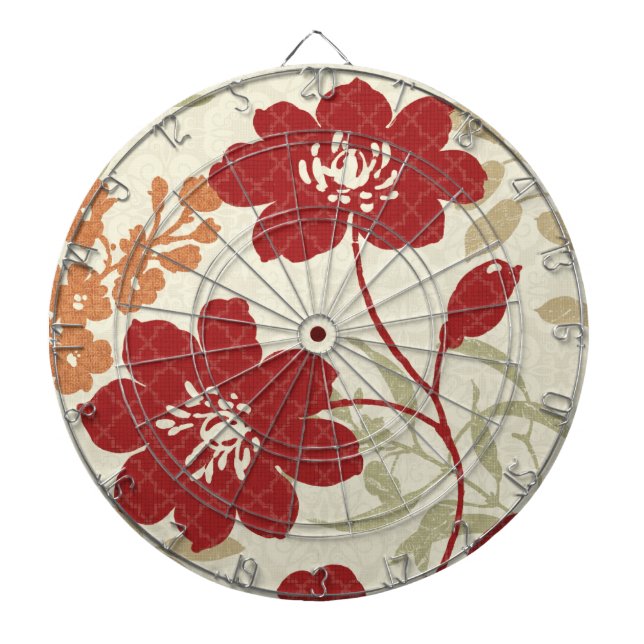 Jeu De Fléchettes Ombres florales en rouge et orange (Devant)
