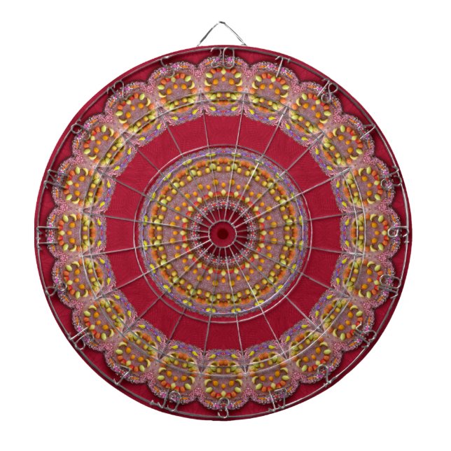 Jeu De Fléchettes Rosaces Mandala Rouge Or Jaune (Devant)