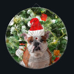 Jeu De Fléchettes Santa Hat Bulldog Christmas Tree Snowman boîte cad<br><div class="desc">Mignonne photo Bulldog avec boîte cadeau de Noël Tree Snowman en arrière - plan. Un cadeau parfait pour Noël !</div>