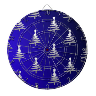 Jeu De Fléchettes Sapins de Noël Argent sur Bleu Cobalt