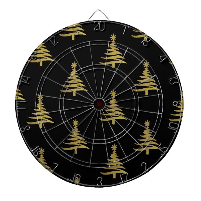 Jeu De Fléchettes Sapins de Noël Or sur Fond Noir (Devant)