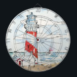 Jeu De Fléchettes Scène rouge et blanche de phare<br><div class="desc">Une impression couleur de l'eau d'un phare et d'un voilier sur l'eau.</div>