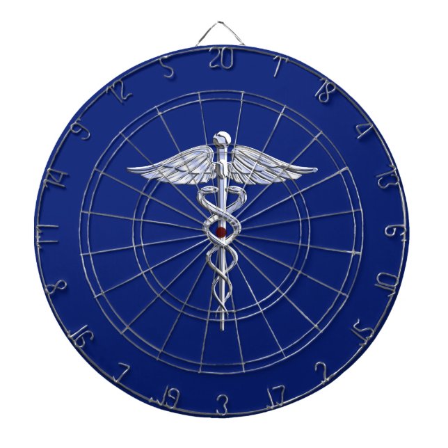 Jeu De Fléchettes Symbole Médicale Chrome Argent sur bleu marine (Devant)