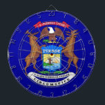 Jeu De Fléchettes Tableau de bord avec drapeau du Michigan, États-Un<br><div class="desc">Transformez votre salle de jeux avec notre tableau de bord arborant le drapeau du Michigan! Célébrez le riche patrimoine du Michigan avec ce tableau de bord, affichant fièrement le design emblématique du drapeau du Michigan. Doté d'un champ bleu foncé, d'armoiries de l'État, d'un wapiti et d'un orignal soutenant un bouclier,...</div>