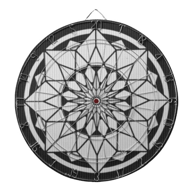 Jeu De Fléchettes Tricot Star Mandala noir et blanc (Devant)