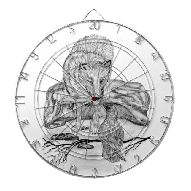 Jeu De Fléchettes Wolf and Raven black and white design (Devant)