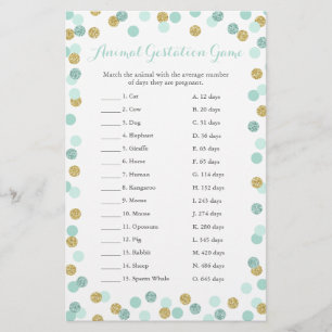 Jeu de gestation animal de Baby shower de menthe e