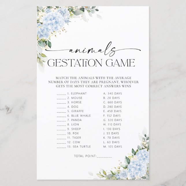 Jeu de gestation d'animaux floraux d'hortensia ble (Devant)