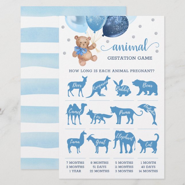 Jeu de gestation d'animaux Ourson Fête de Naissanc (Devant / Derrière)