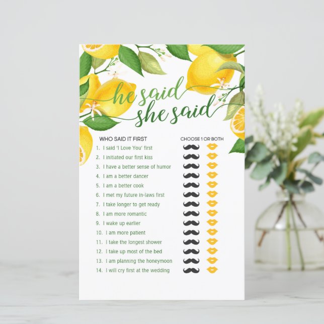 Jeu de He Said She Said - Citron (Debout devant)