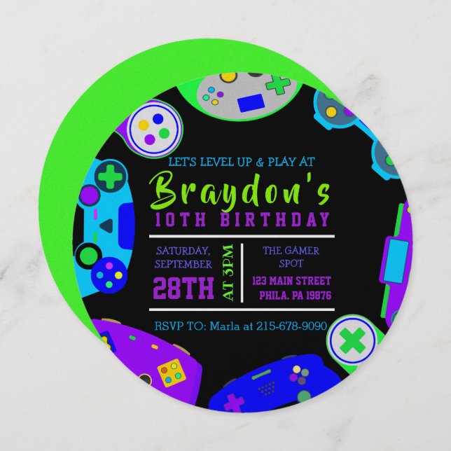 JEU DE JEUX VIDÉO Invitation de fête d'anniversair (Devant / Derrière)