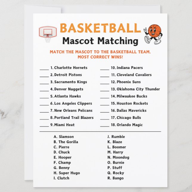 Jeu de jumelage Mascotte de basket (Devant)
