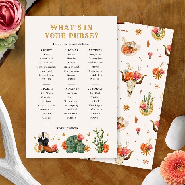 Jeu de la bourse de l'Ouest (Western Theme What's in Your Purse Game Card by Painted Paperie
)