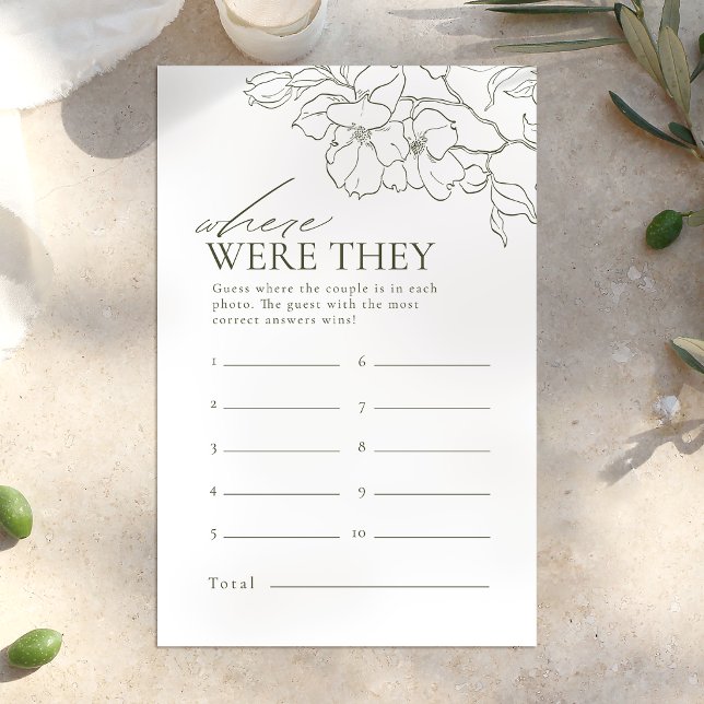 Jeu de la douche de mariée "Où étaient-ils" sur le (Green floral where were they bridal shower game)