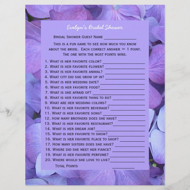 Jeu de la fête de la mariée ou de la Wedding showe (Devant)