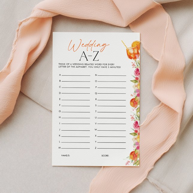 Jeu de la première gorgée de Spritz pour la douche (Wedding A-Z | Love at First Spritz Bridal Shower Theme | Pink Orange Citrus theme)
