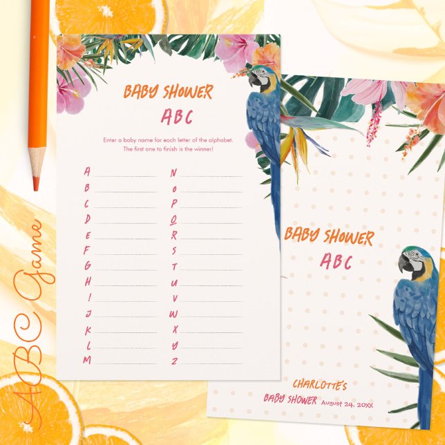 Jeu de l'ABC pour Baby Shower sur la Jungle de per (Exotic Tropical Parrot Jungle Baby Shower ABC Game ©Susanne Sachers - Sunny Mind 🌞)